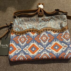 Myra Bag Blue & Orange Embroidered Crossbody Bag